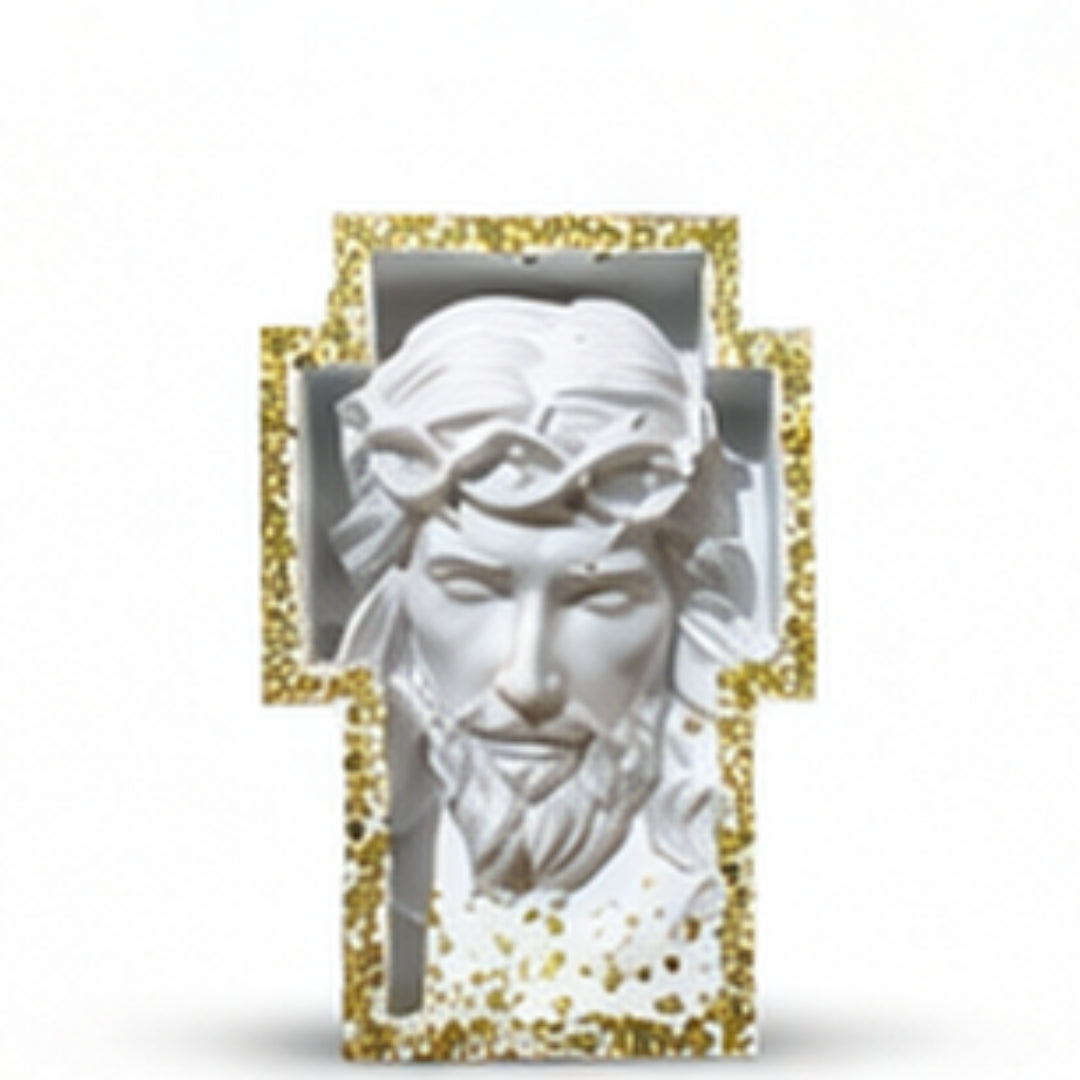 Sacred Porcelain Cross - Christ Relief with Gold Detail